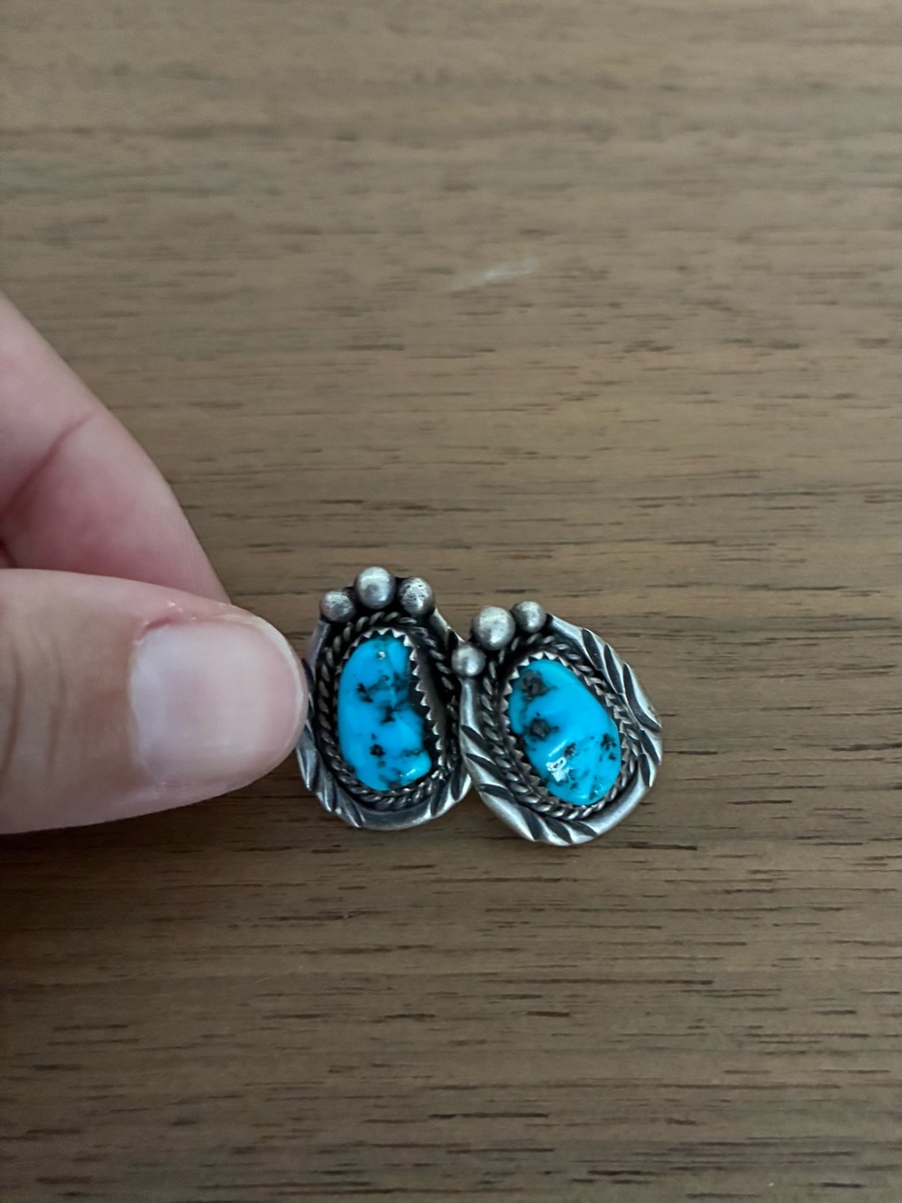 Turquoise and Silver Stud Earrings - Picture 2 of 2